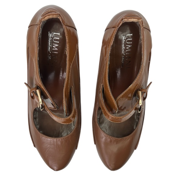 Lumiani Women's Brown Leather Mary Jane Pump Heels Strap, Size 10W. - Picture 5 of 11
